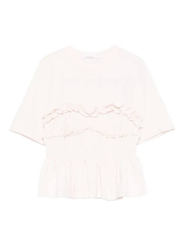 Cecilie Bahnsen Ruffled Shirred T-shirt in Pink