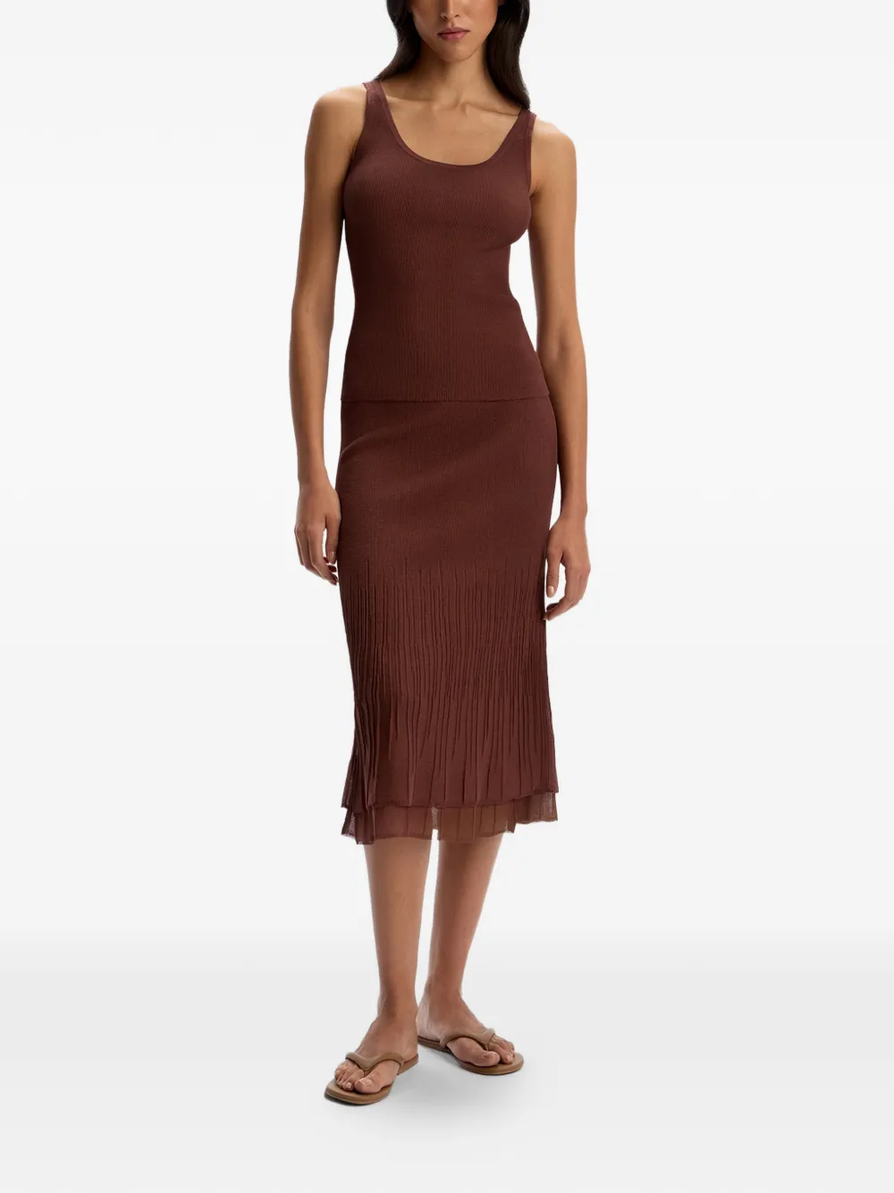 12 STOREEZ Plooirok met elastische taille Bruin