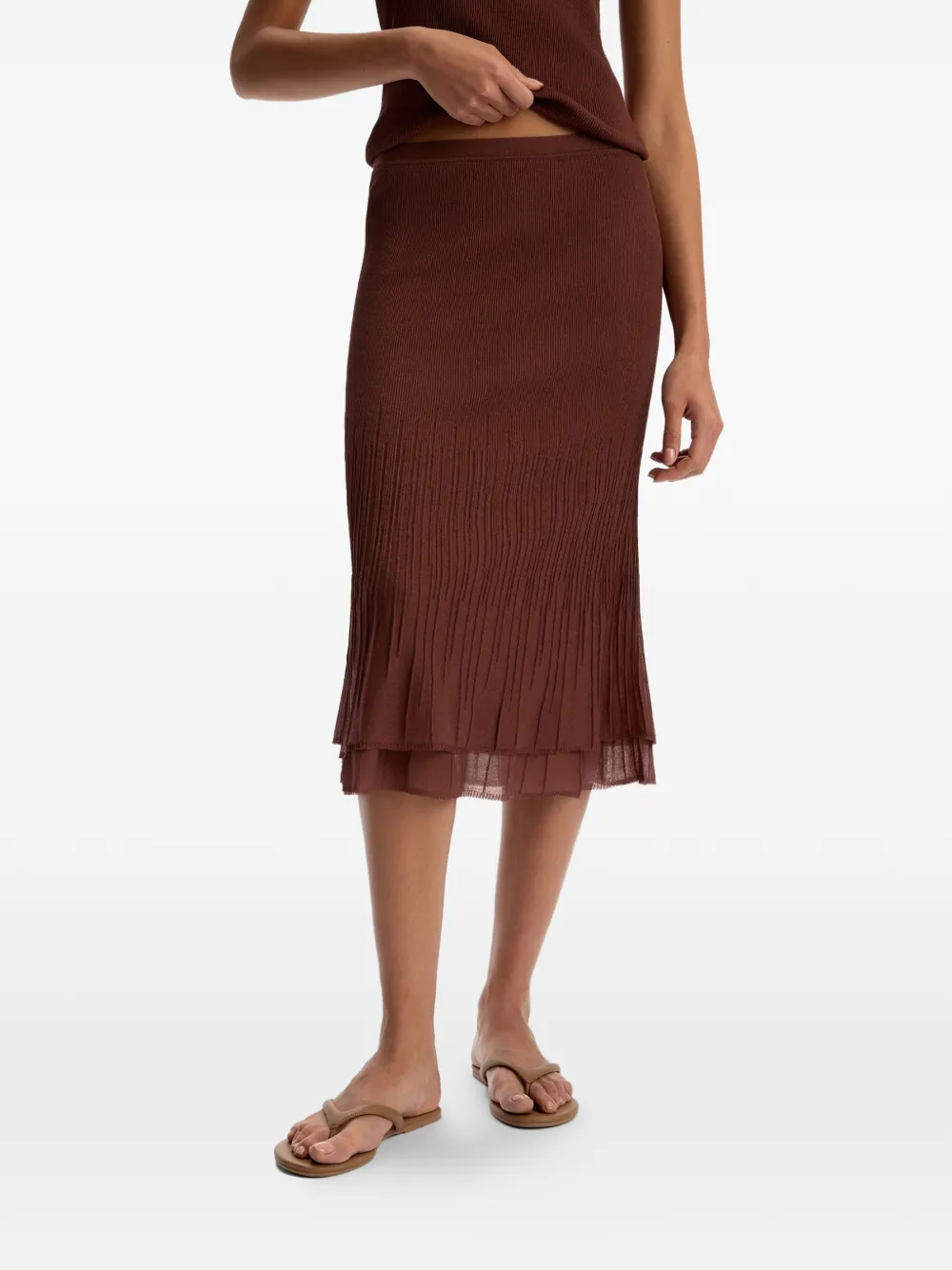 12 STOREEZ Plooirok met elastische taille Bruin