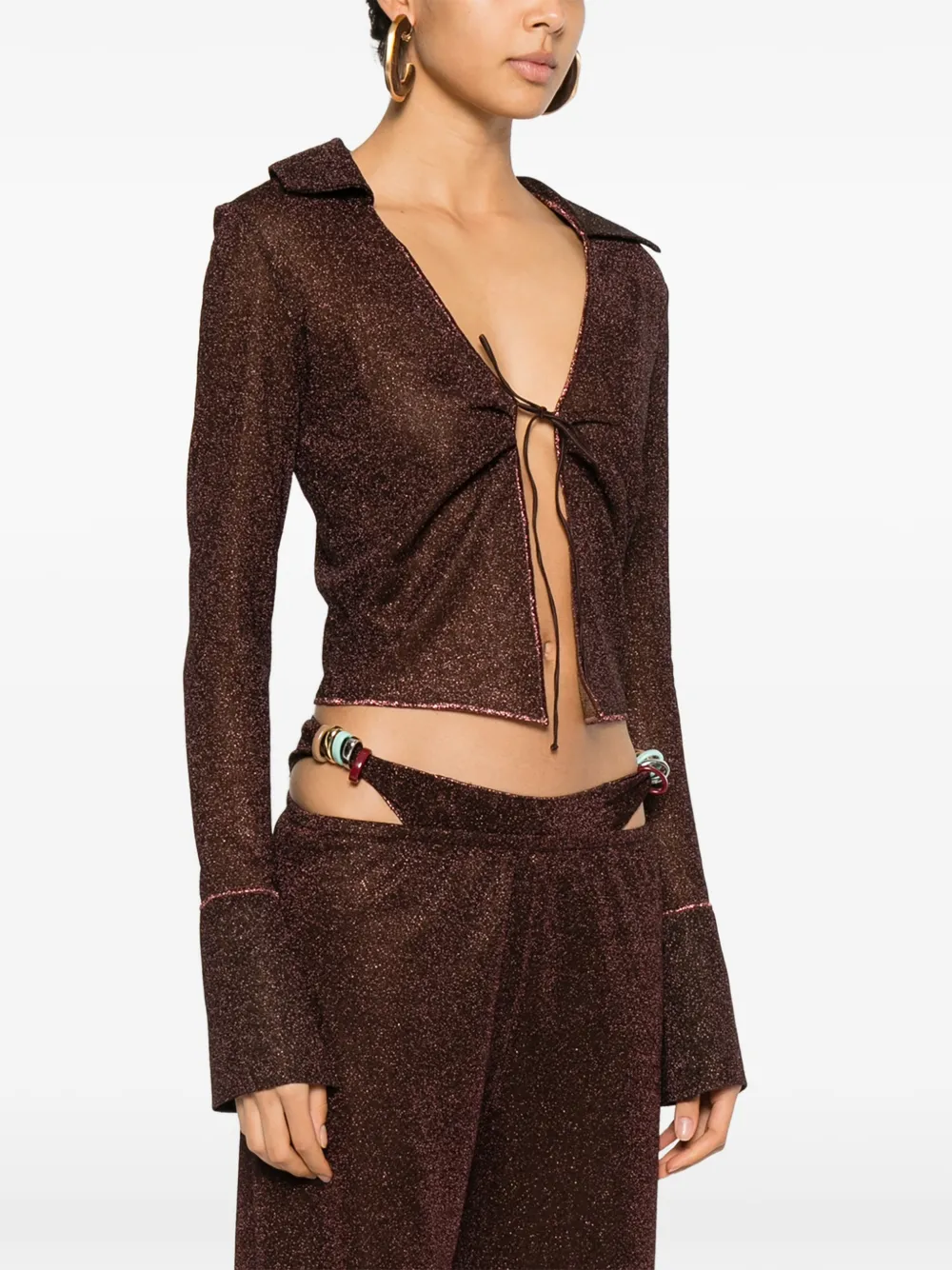  Oséree Tie-detail Bell-sleeve Top - Brown 
