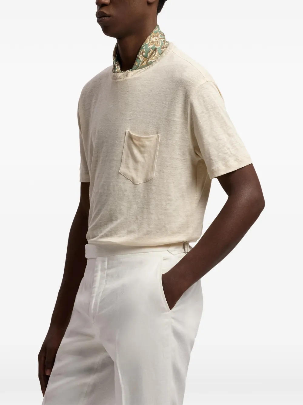 Ralph Lauren Purple Label T-shirt met ronde hals en zak Beige