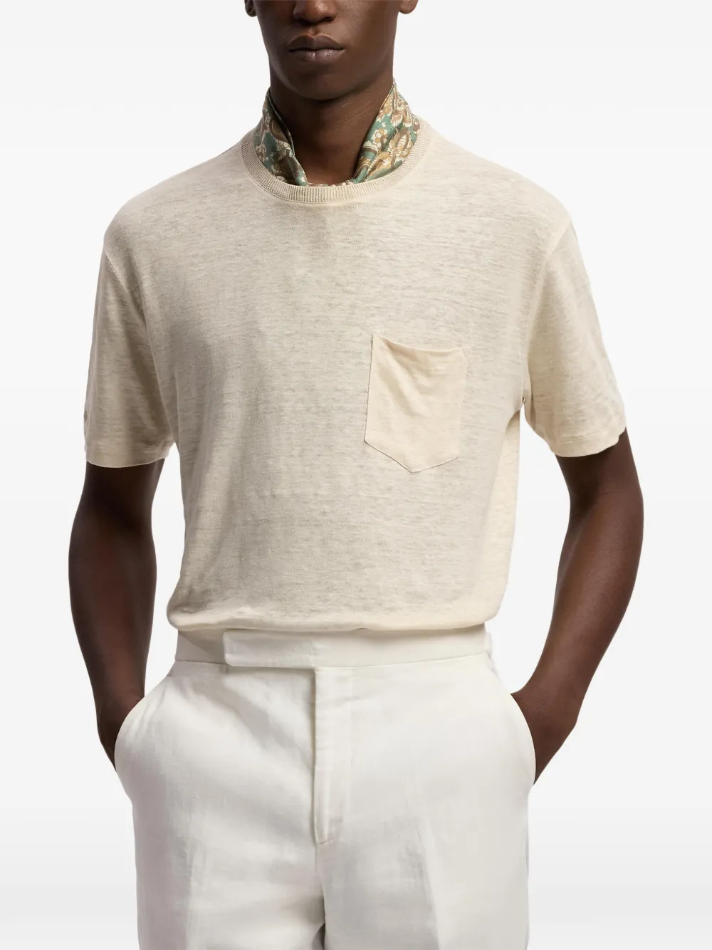 Ralph Lauren Purple Label T-shirt met ronde hals en zak Beige