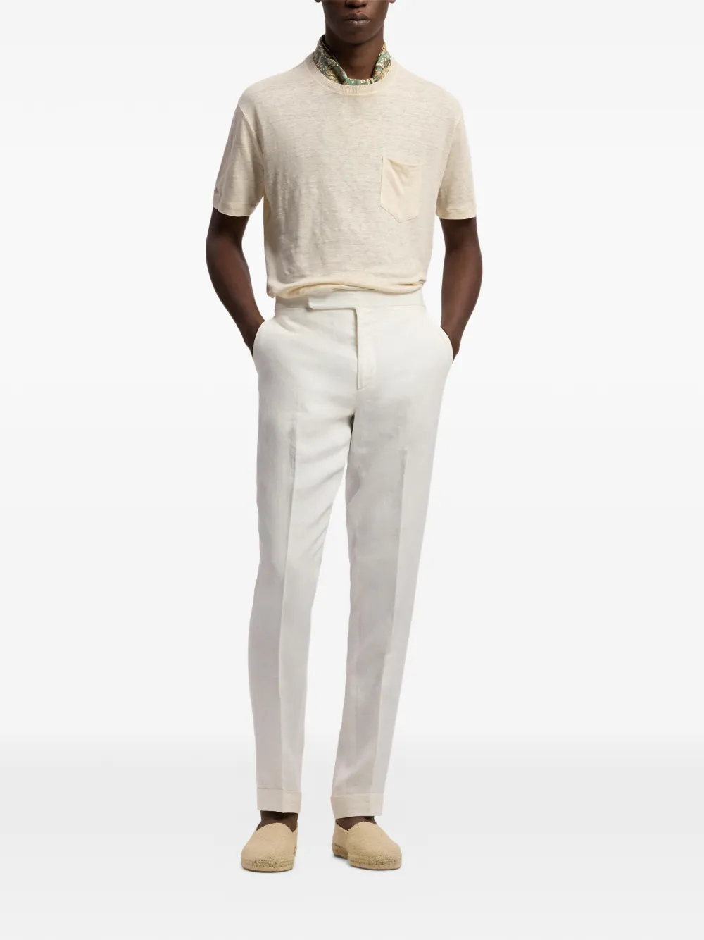 Ralph Lauren Purple Label T-shirt met ronde hals en zak Beige