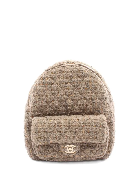 CHANEL Pre-Owned tweed-texture leather-details backpack