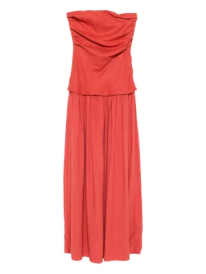 strapless open back dress Pierre Cardin Vintage Red Silk Crepe Dress W Low Plunging Draped Back –  Modig main image 0