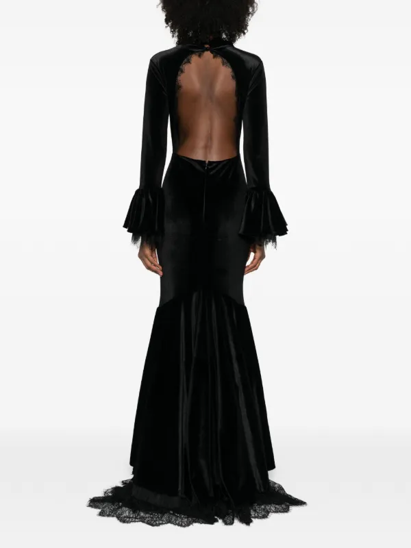 Miau By Clara Rotescu Embellished Bell-sleeve Maxi Dress - Black Miau By Clara Rotescu Embellished Bell-sleeve Maxi Dress - Black
