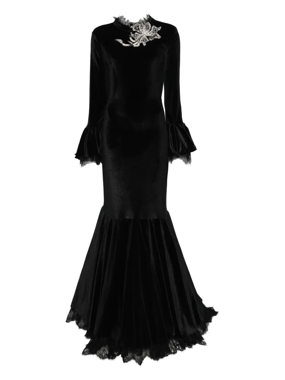 MIAU by Clara Rotescu bell-sleeve embellished maxi dress - Nero