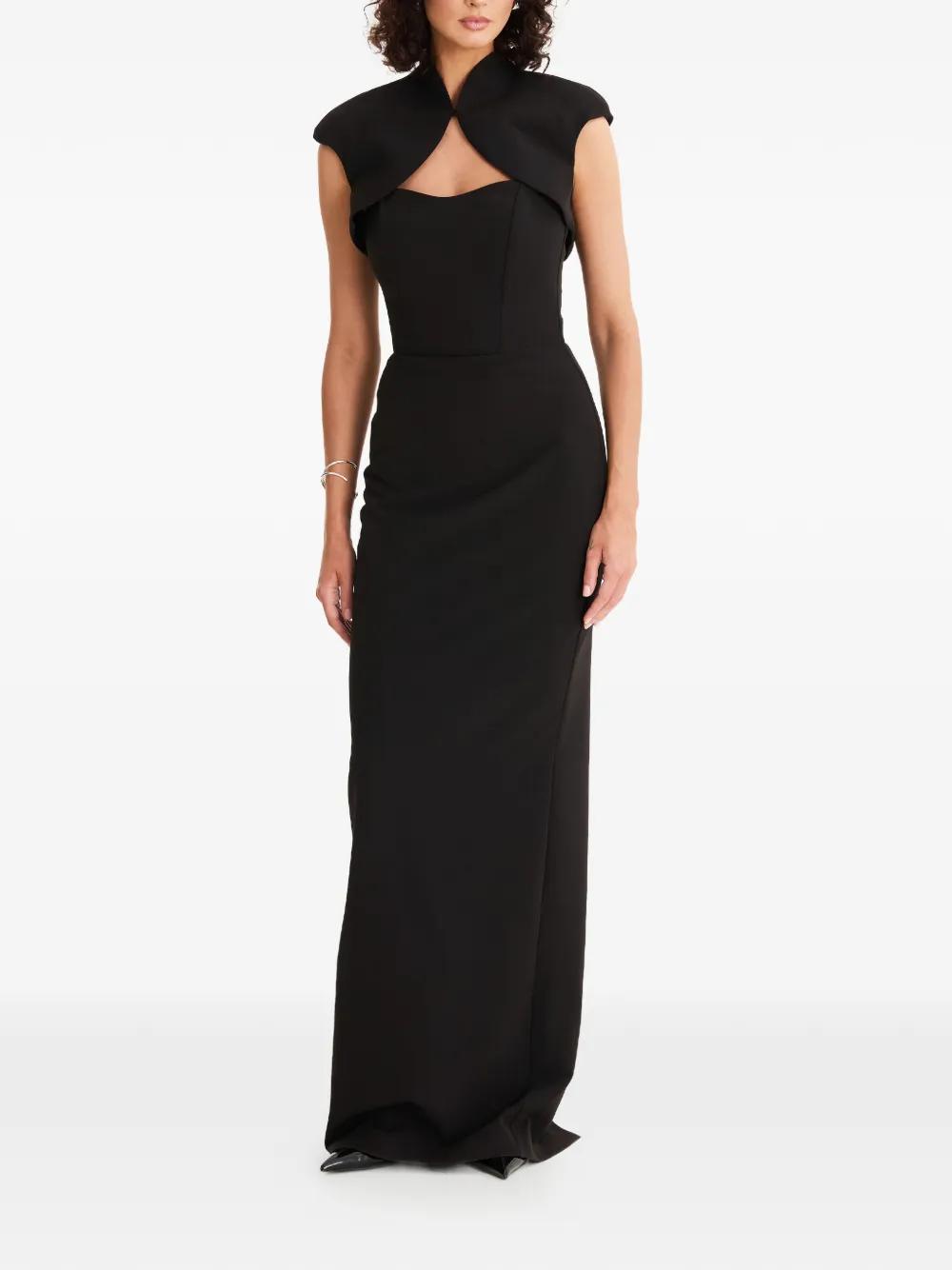 Moos Studio Cap-sleeved Maxi Dress In Black