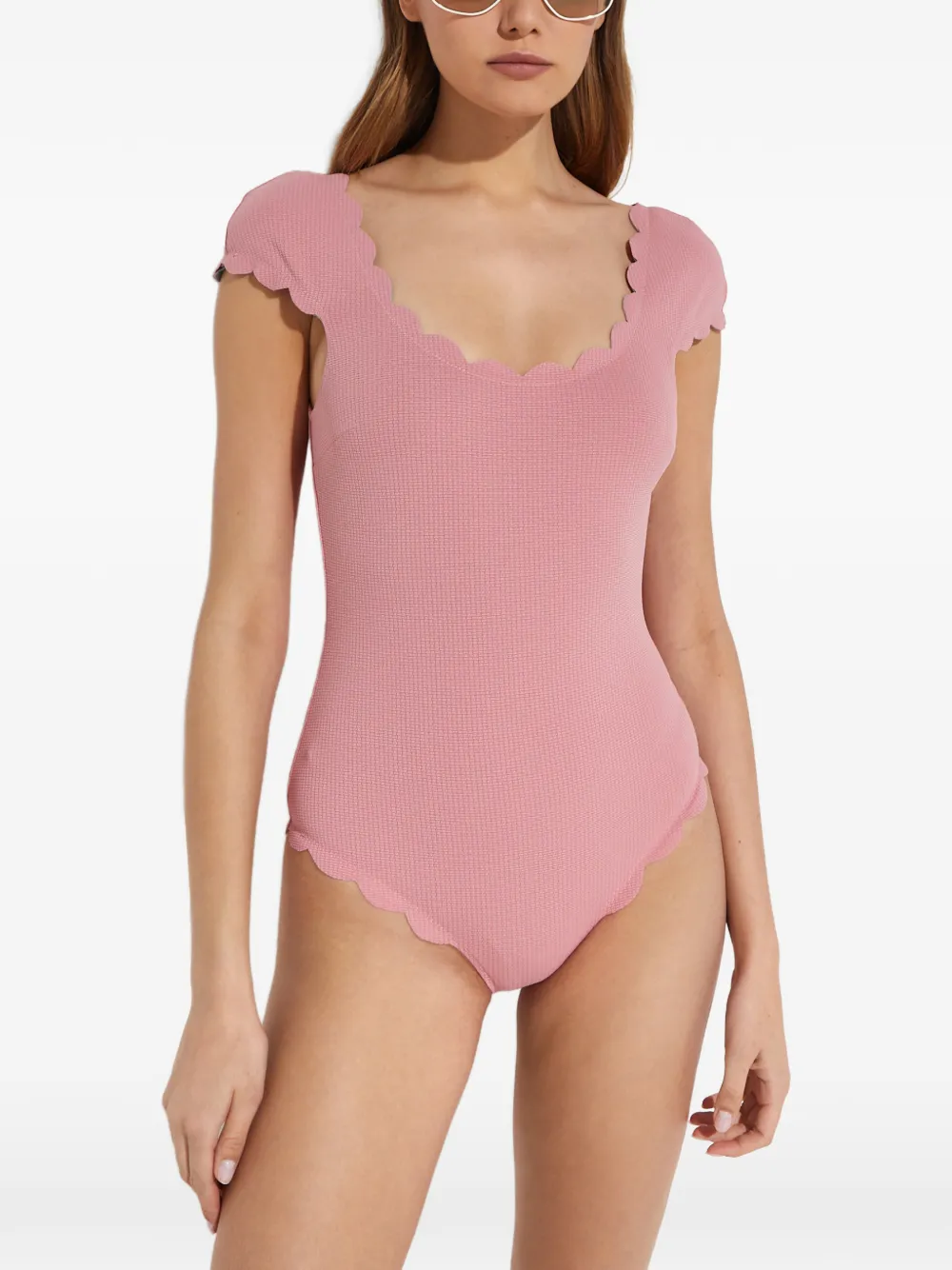 Scalloped Short-Sleeve Swimsuit