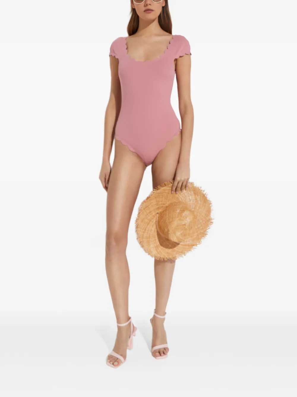 Scalloped Short-Sleeve Swimsuit