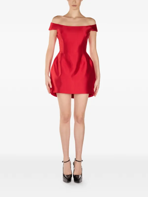 strapless open back dress Orange Linen Blend Off The Shoulder Dress - Mini Dresses