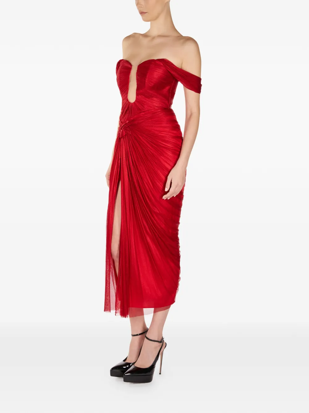 ARAFTU Off-shoulder midi-jurk met split - Rood