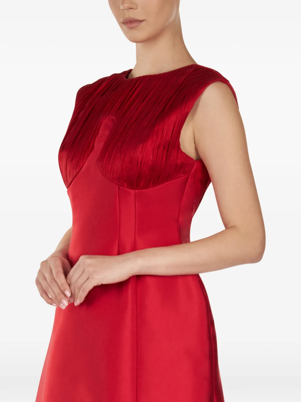 Crew Neck Pleated Mini Dress