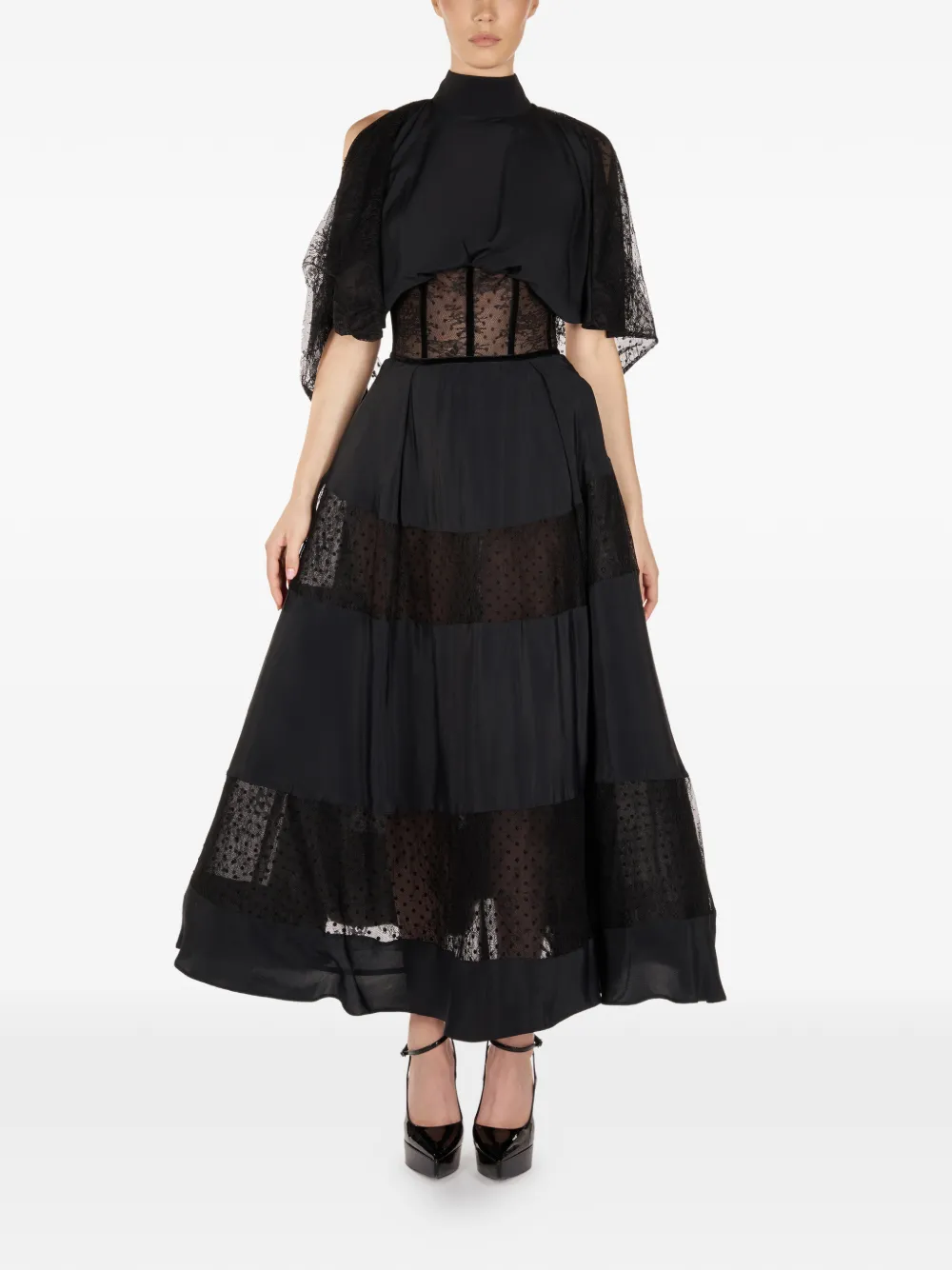 ARAFTU lace-detail panelled midi dress - Schwarz