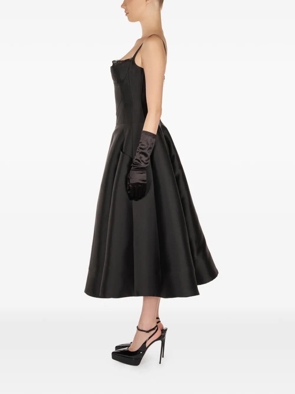 ARAFTU Midi-jurk met kant - Zwart