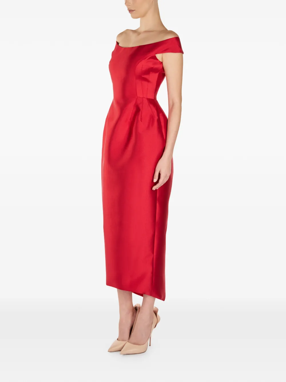  Araftu Off-shoulder Midi Dress - Red 