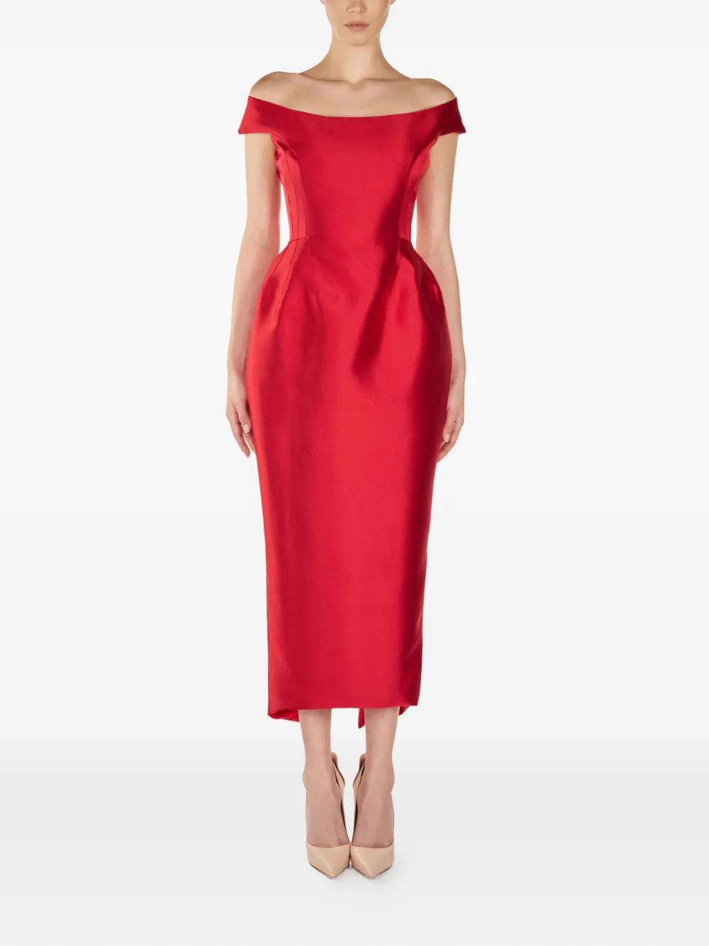 ARAFTU off-shoulder midi dress - Rosso