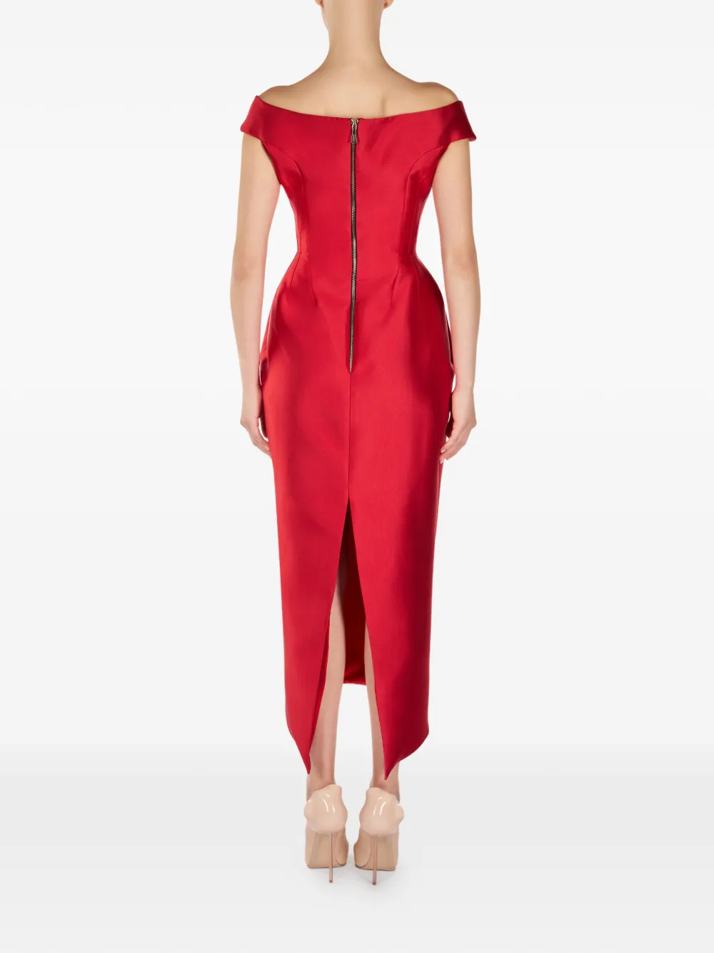  Araftu Off-shoulder Midi Dress - Red 