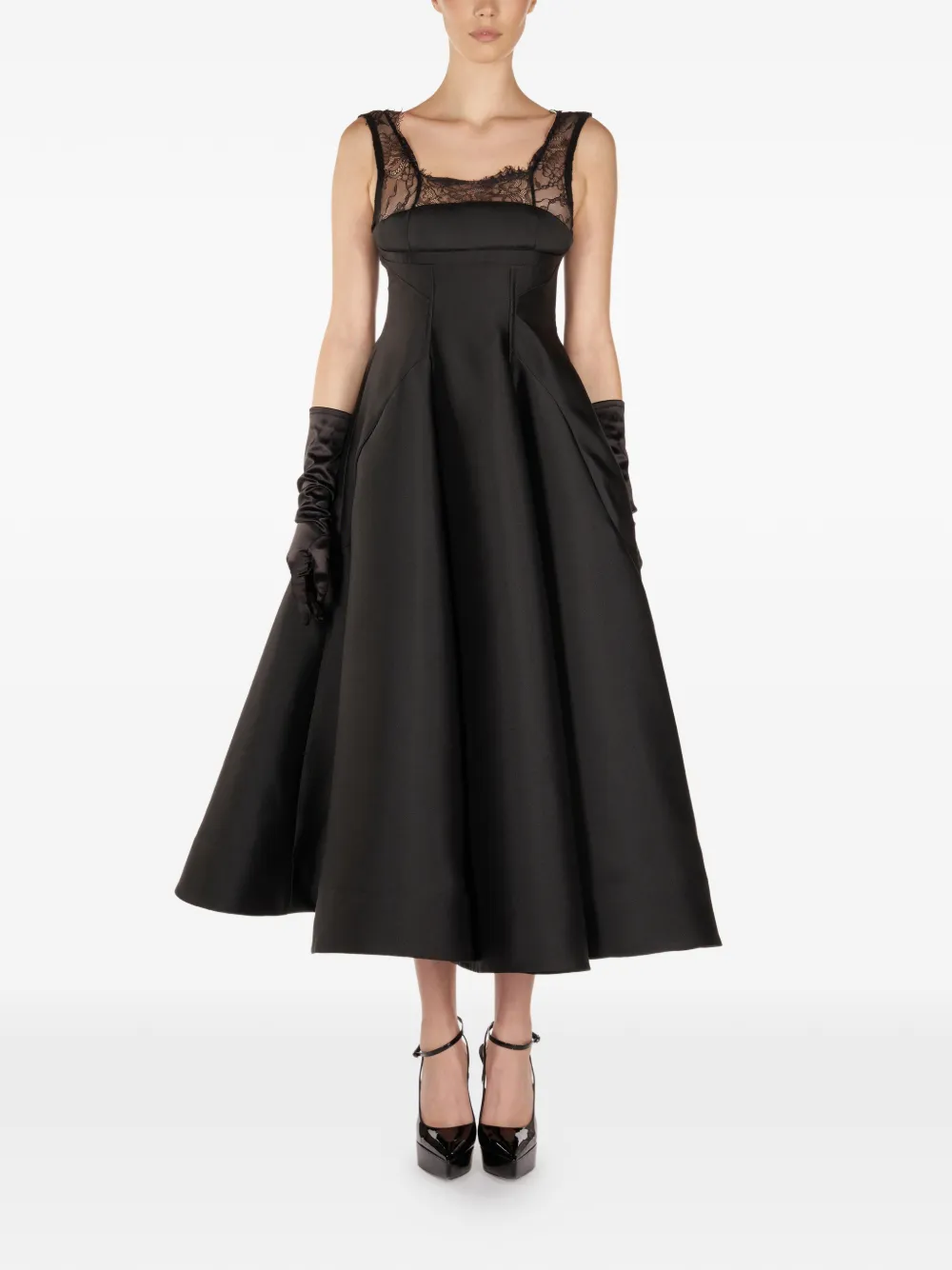 Araftu Lace-detail Flared Midi Dress In Black