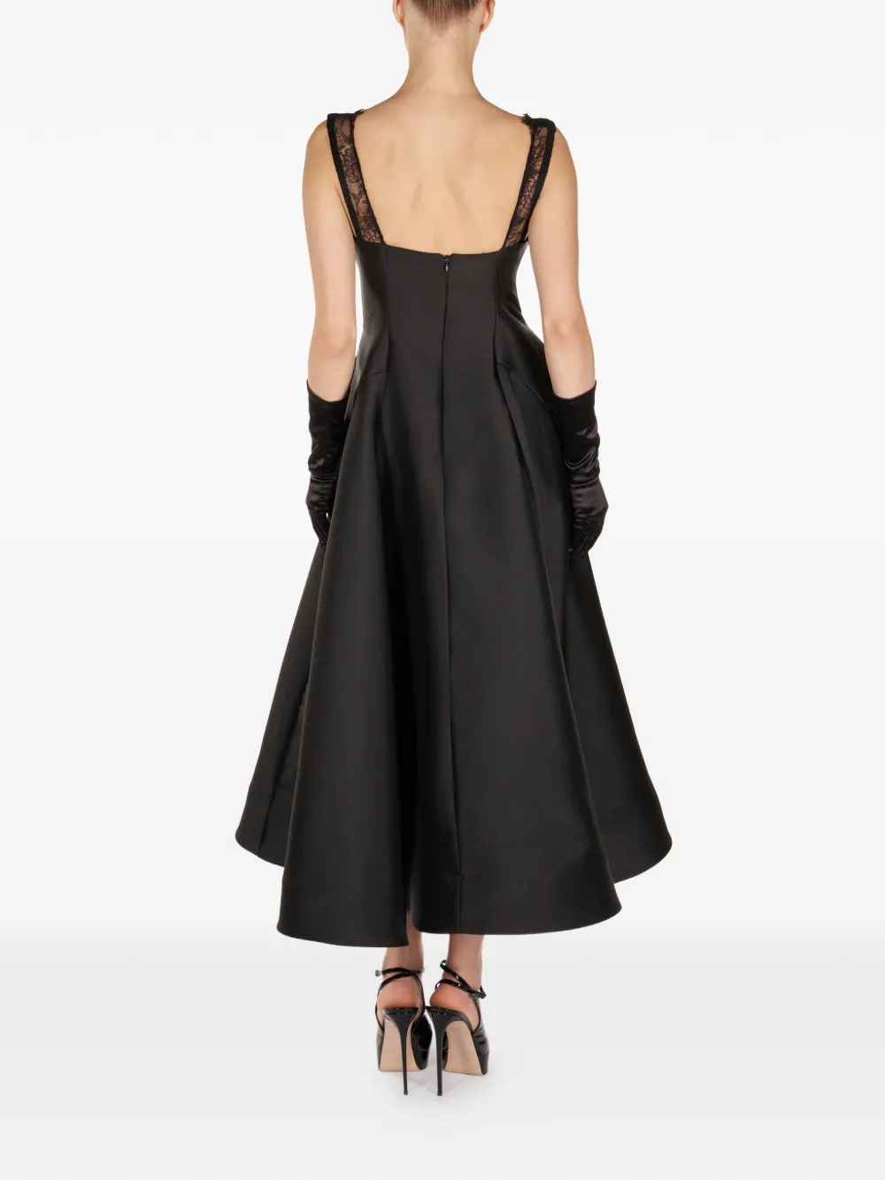 Lace-Detail Flared Midi Dress