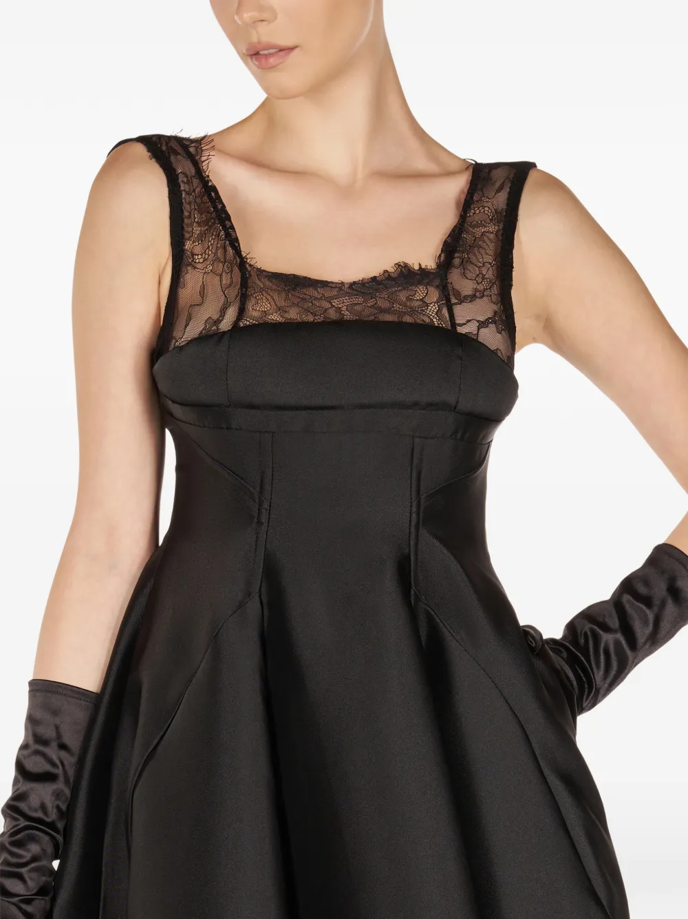 Lace-Detail Flared Midi Dress