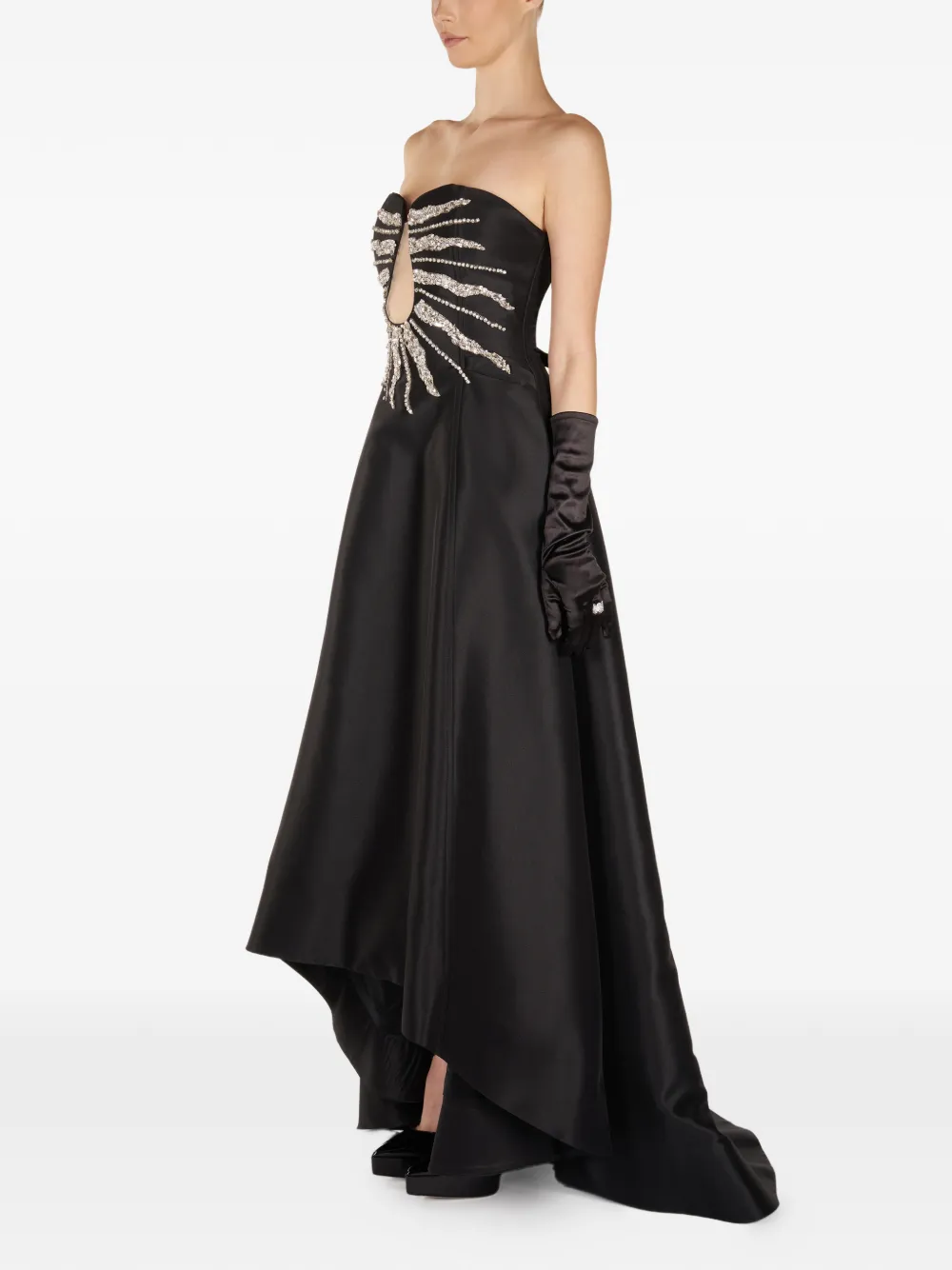ARAFTU Strapless asymmetrische jurk met verfraaid detail - Zwart