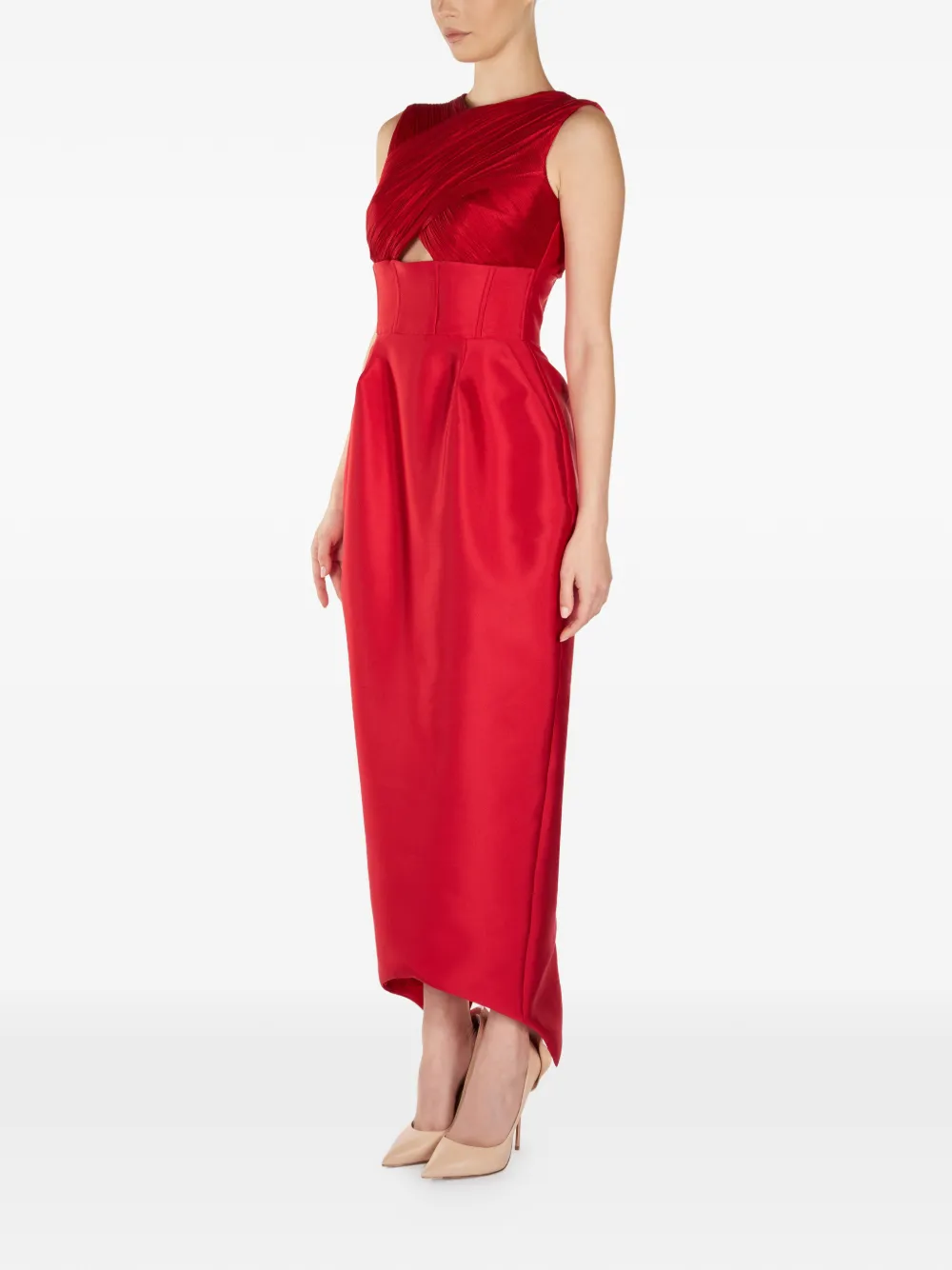 Cut-Out Pleated Midi Dress