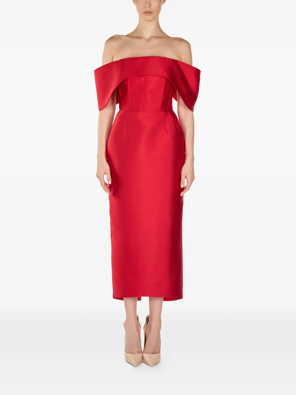 ARAFTU Off-shoulder midi-jurk - Rood