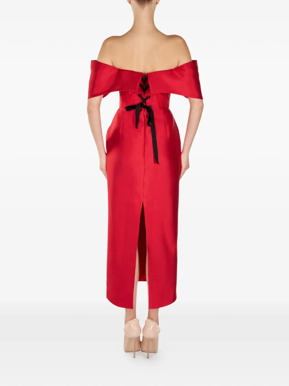  Araftu Off-shoulder Midi Dress - Red 
