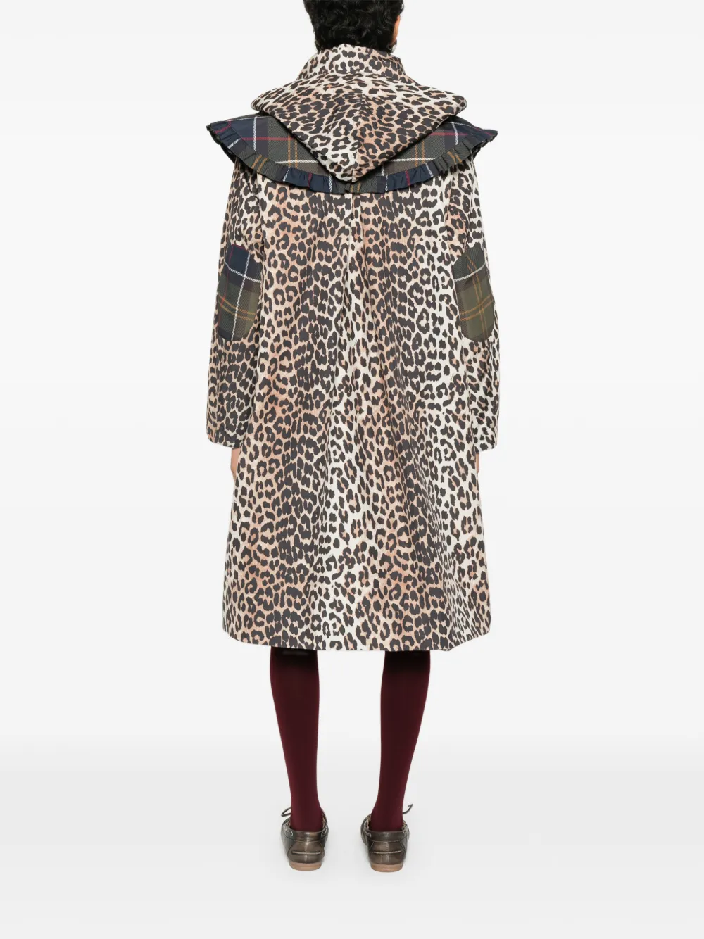 Barbour x Ganni jas met luipaardprint en capuchon Beige