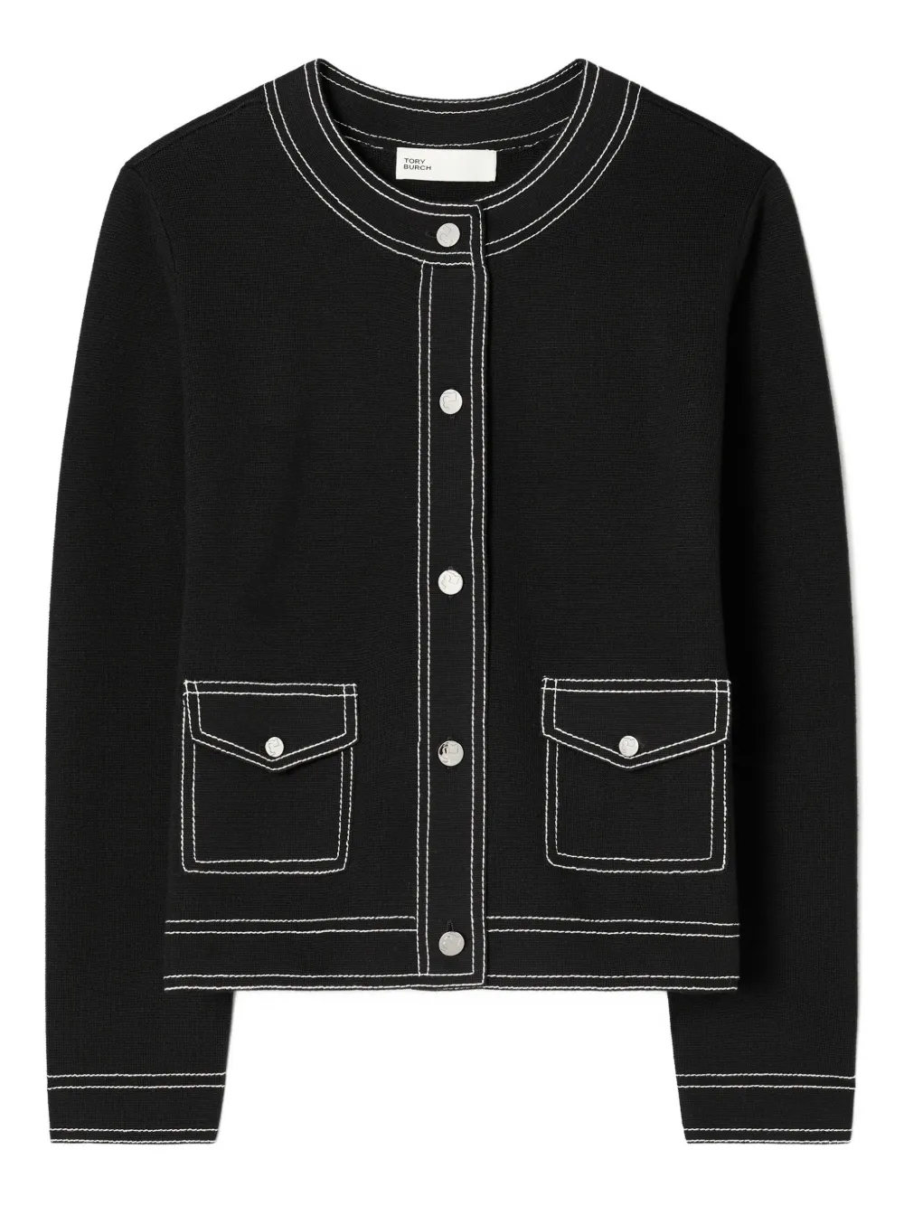 Tory Burch topstitch pocket cardigan - Nero