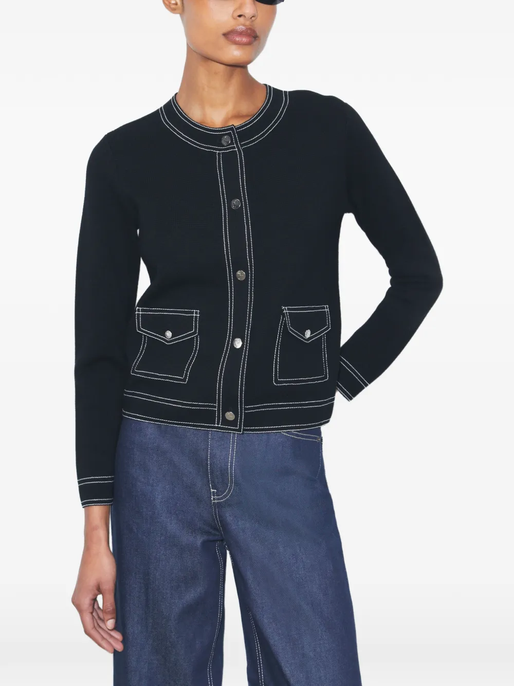topstitch pocket cardigan