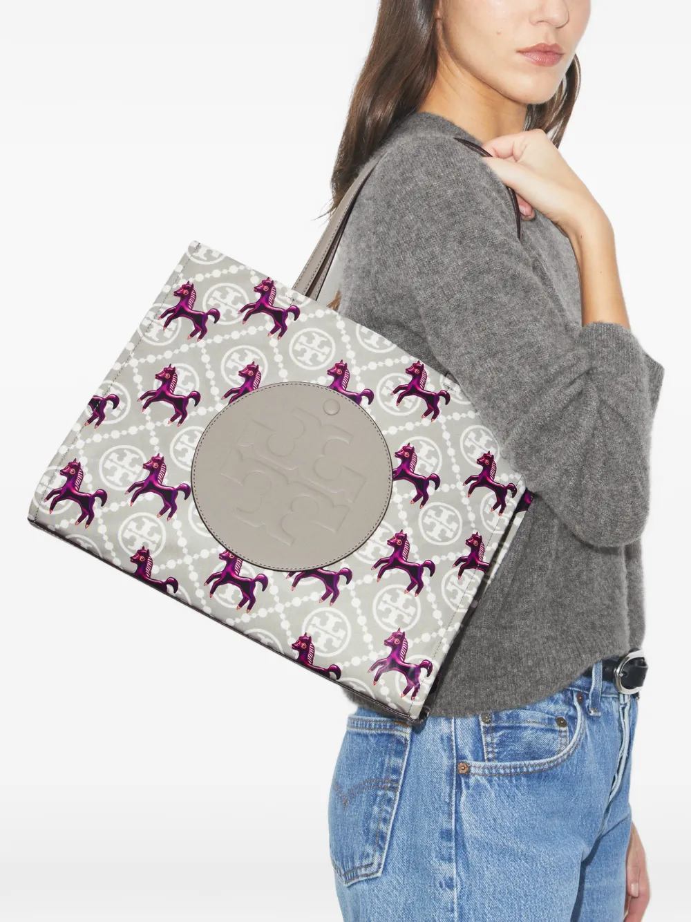 Tory Burch Ella horse-printed tote bag - Grijs