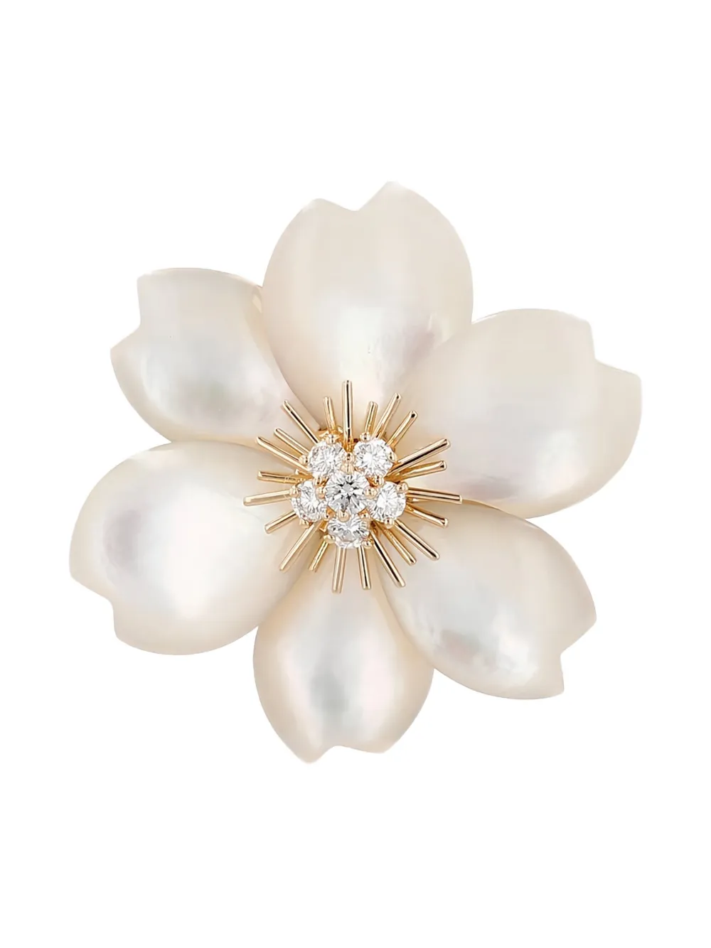 Van Cleef & Arpels 1990's diamonds mother of pearl flower brooch - Bianco
