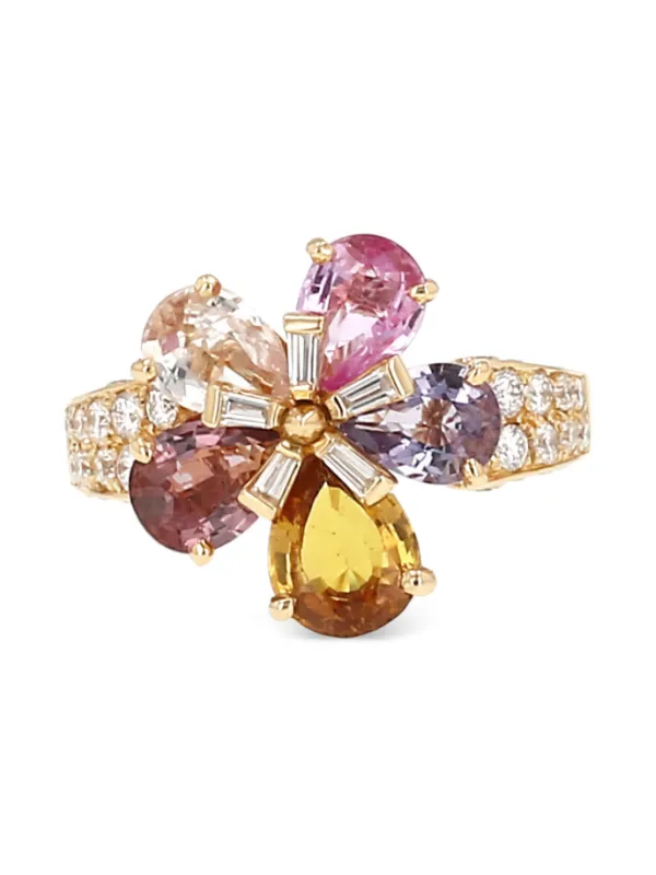 Bvlgari Pre-owned 2005 Sapphire Diamond Flower Gold Ring