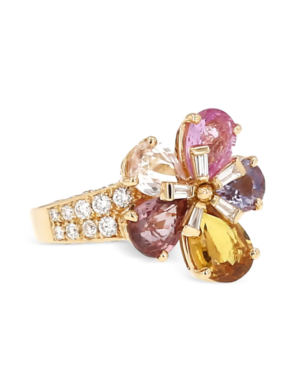 Bvlgari Pre-owned 2005 Sapphire Diamond Flower Gold Ring, view 2
