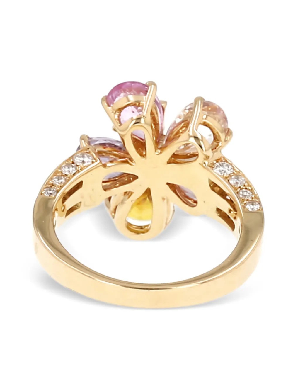 Bvlgari Pre-owned 2005 Sapphire Diamond Flower Gold Ring, view 3