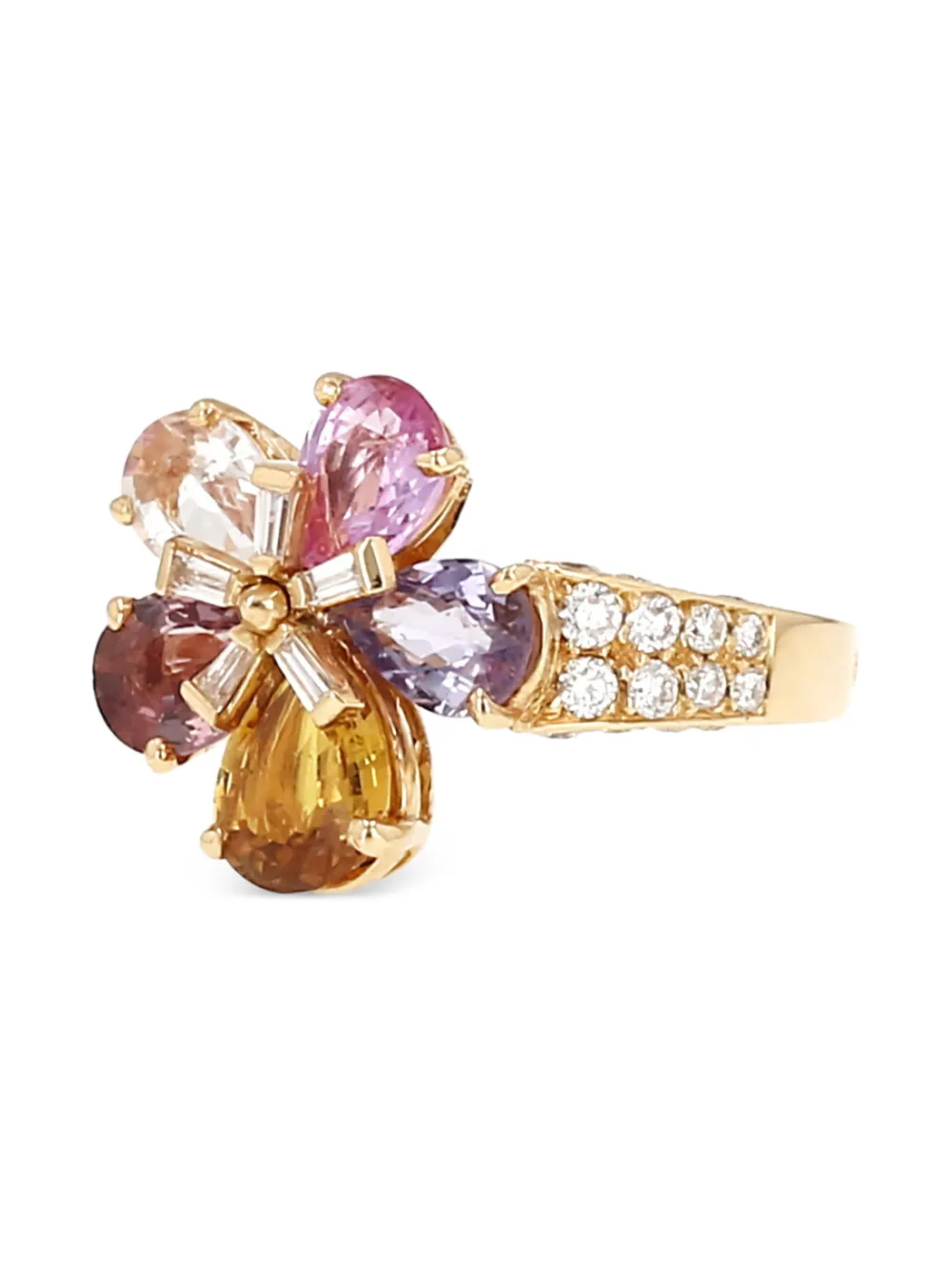 Bvlgari Pre-owned 2005 Sapphire Diamond Flower Gold Ring, view 4