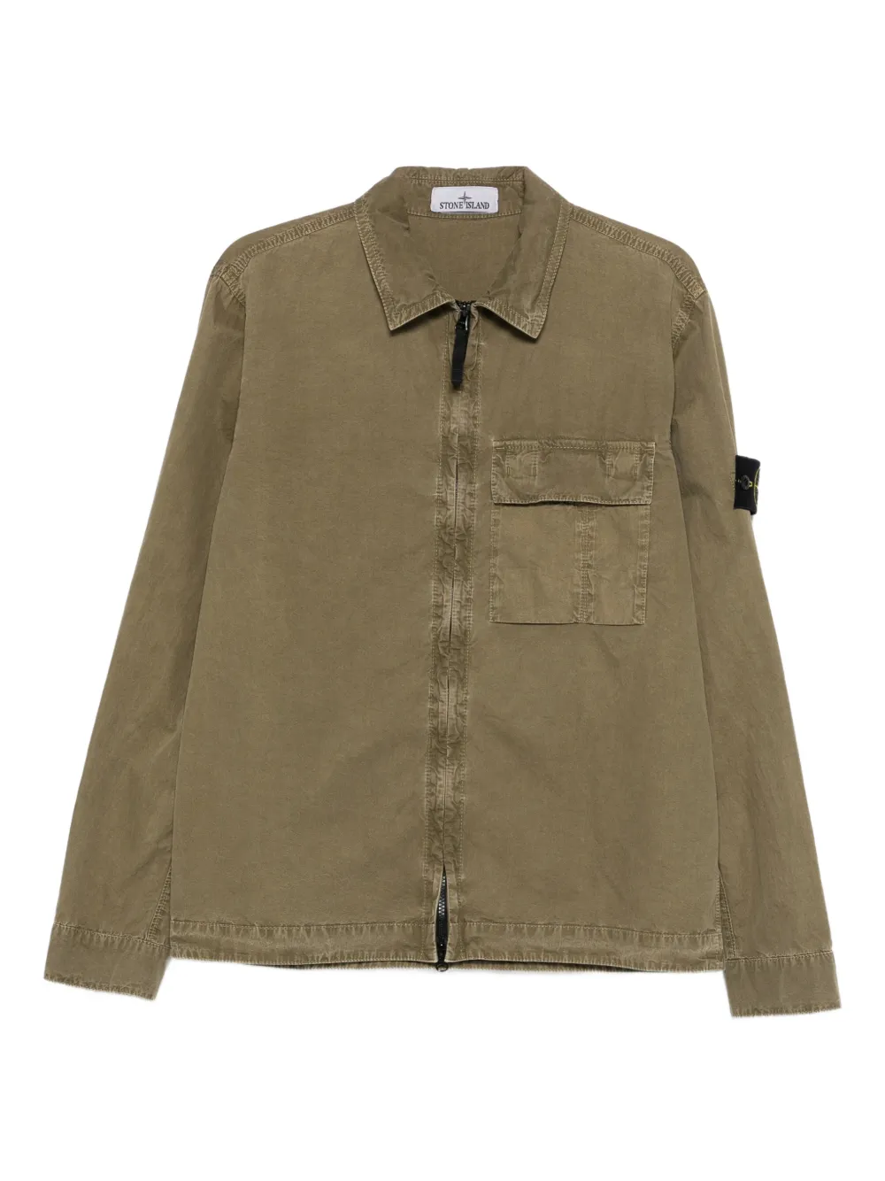 Stone Island chest-pocket zip-up shirt jacket - Verde