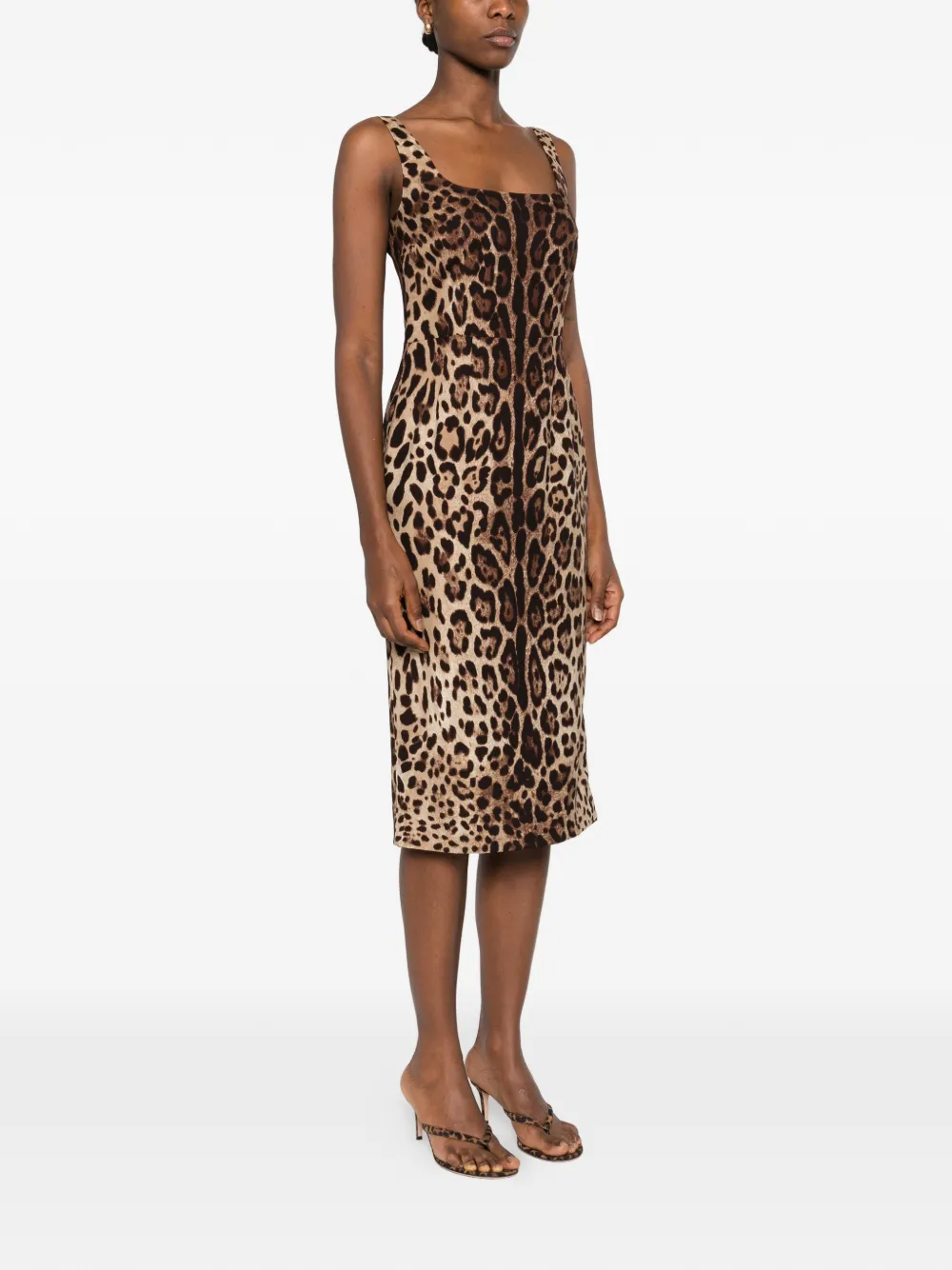 Dolce & Gabbana Midi-jurk met luipaardprint Bruin
