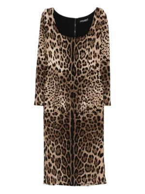 Dolce & Gabbana Leopard-Print Cady Long-Sleeve Dress - Animal Print