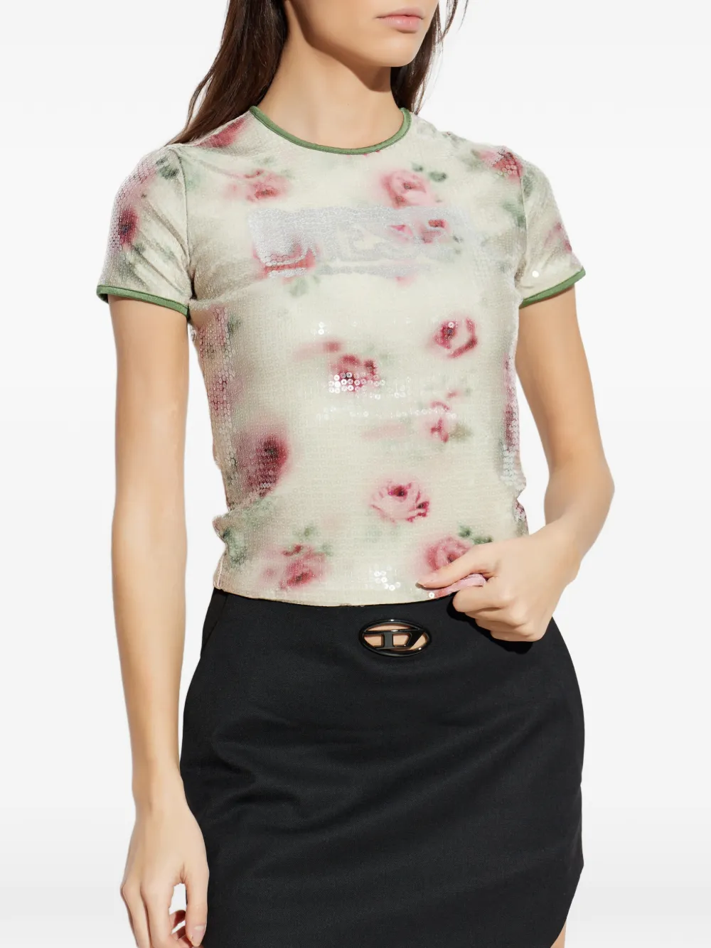  Diesel T-unkel Floral Sequin T-shirt - Neutrals 