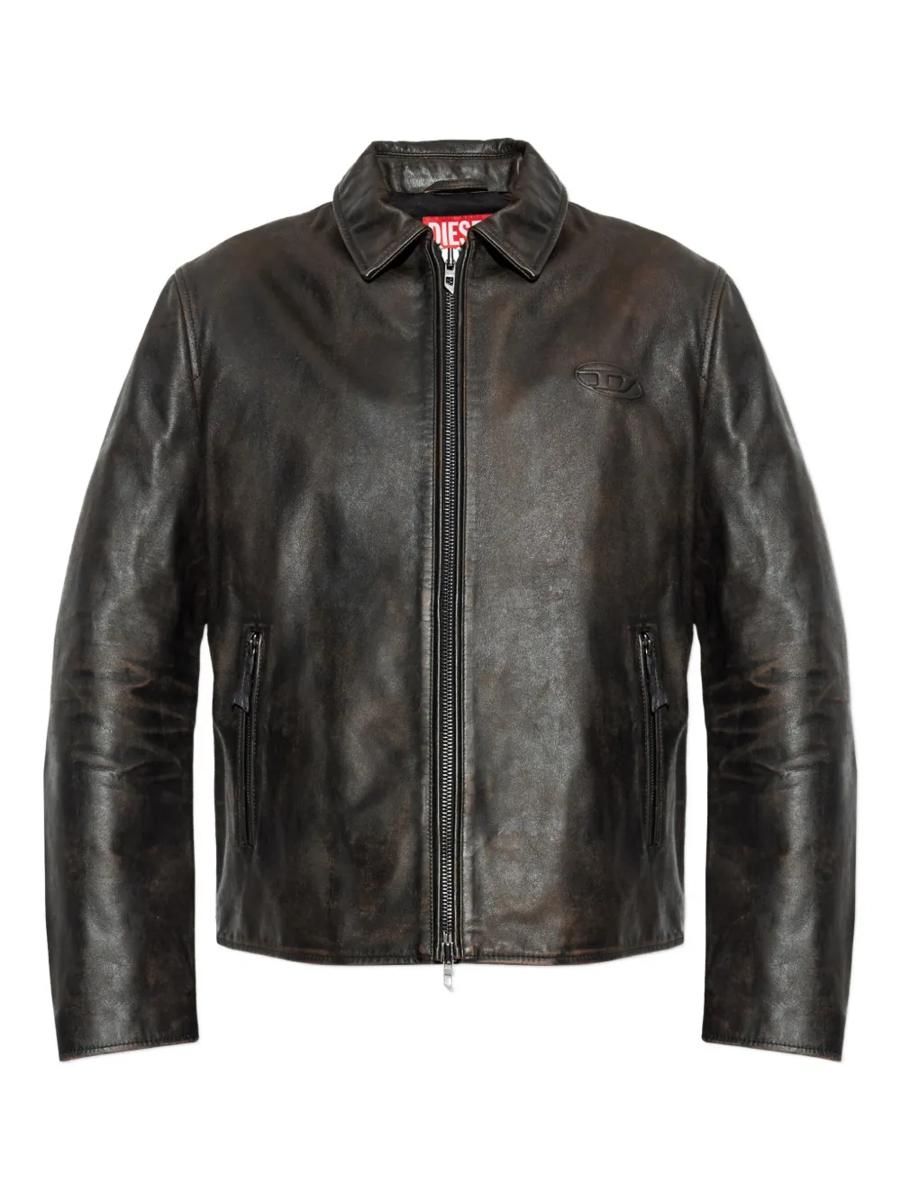Diesel L-Amar-WRD logo-embossed leather jacket - Braun