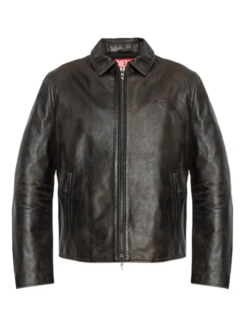 Diesel L-Amar-WRD logo-embossed leather jacket