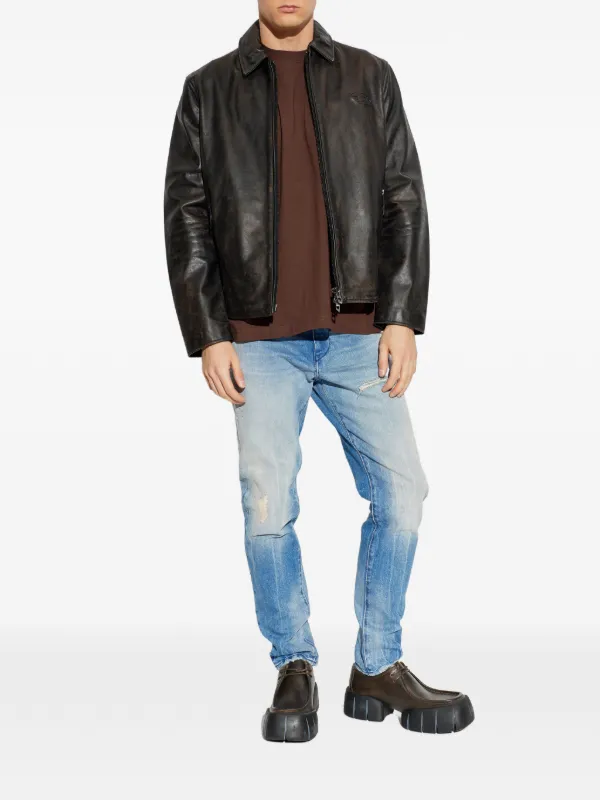 Diesel L-Amar-WRD logo-embossed Leather Jacket | Brown | FARFETCH