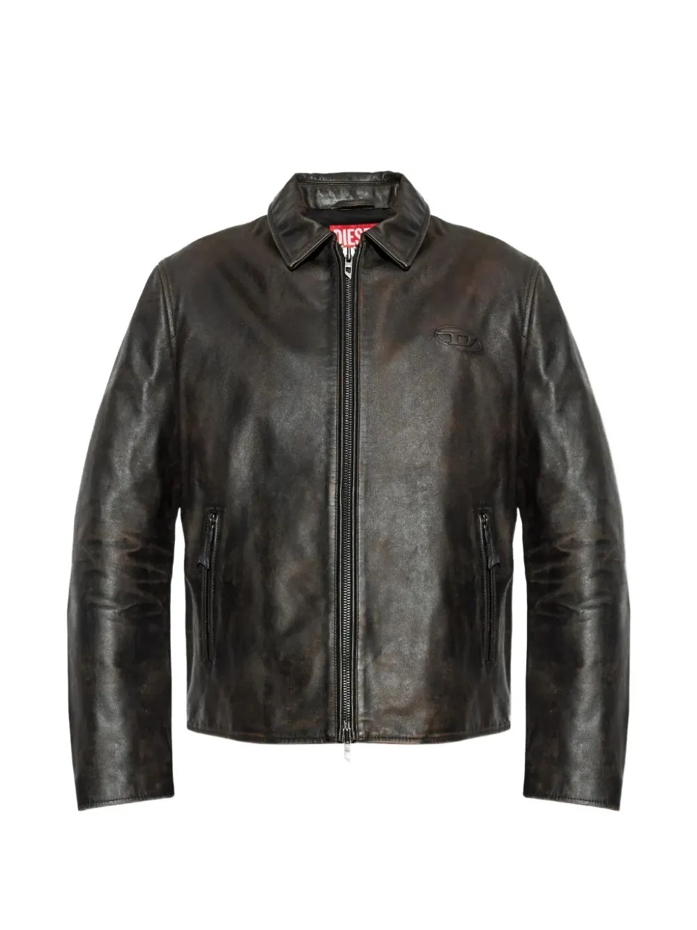 Diesel L-Amar-WRD logo-embossed leather jacket - Marrone