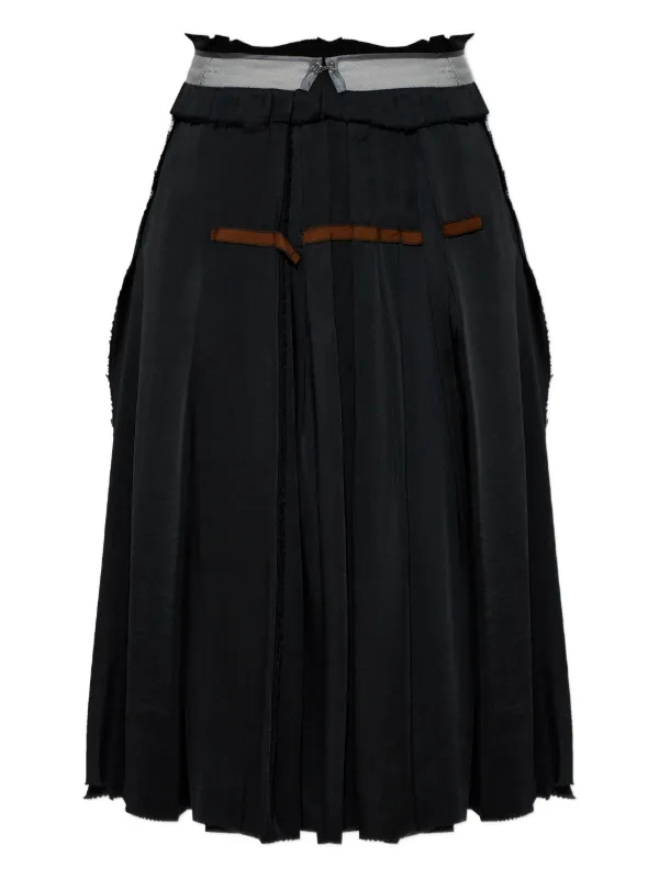 Maison Margiela Pleated Raw-cut Midi Skirt in Black