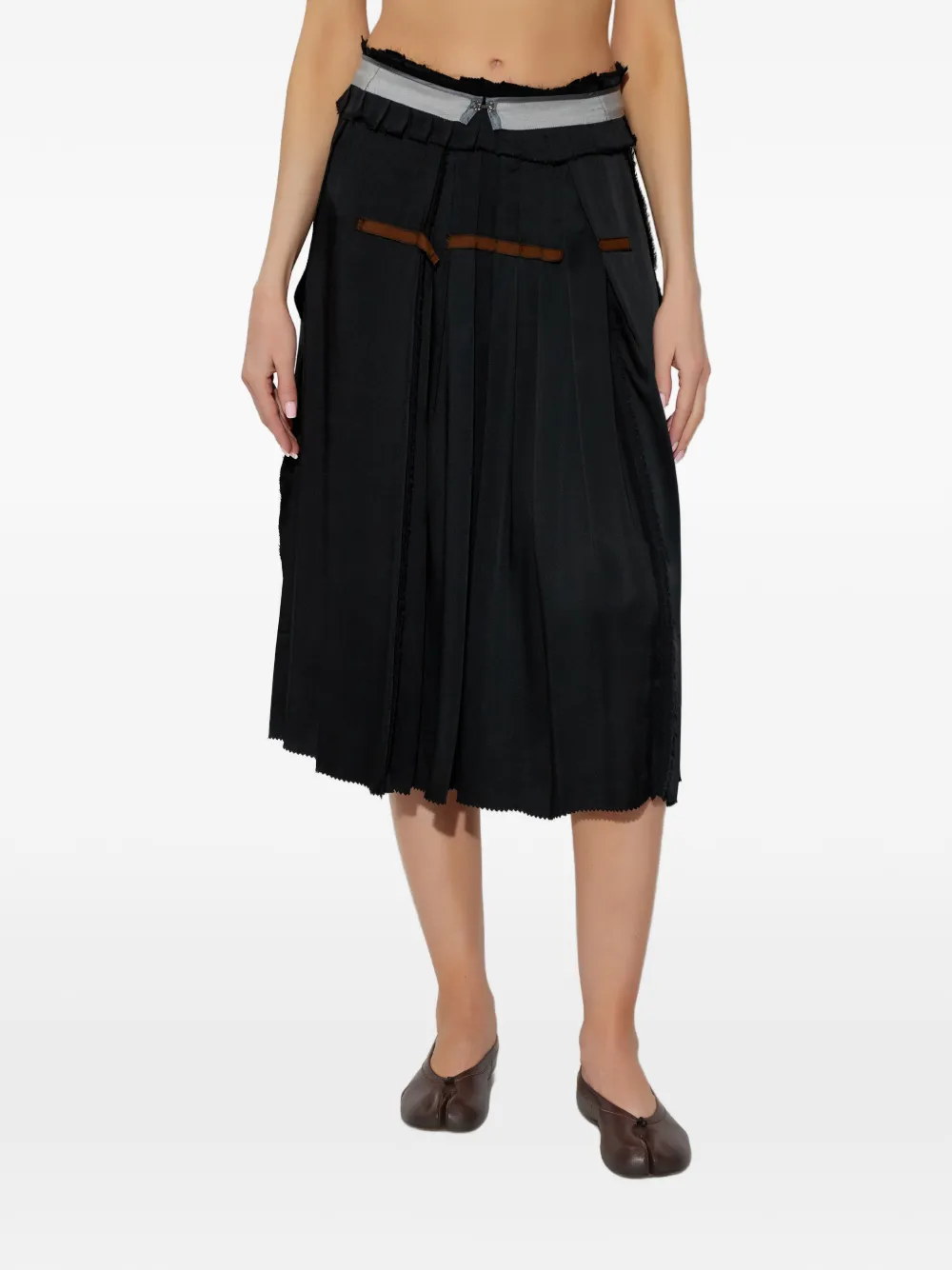  Maison Margiela Pleated Raw-cut Midi Skirt - Black 