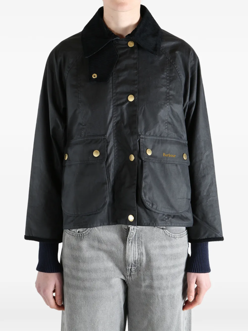 Barbour Beadnell cropped jack met ribfluwelen kraag Blauw