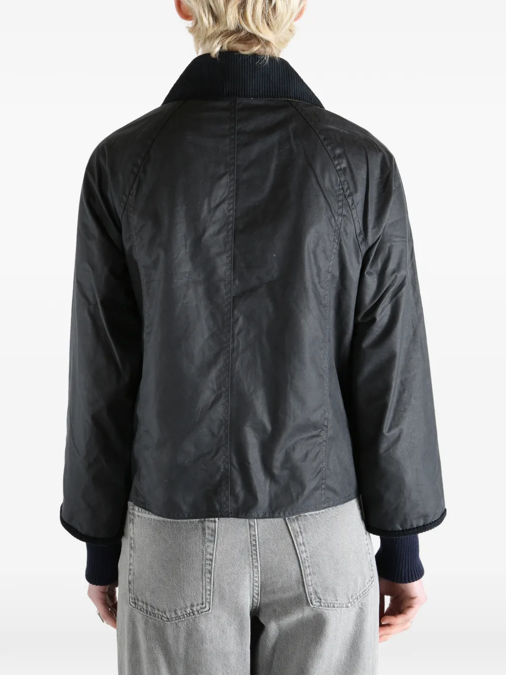 Barbour Beadnell cropped jack met ribfluwelen kraag Blauw